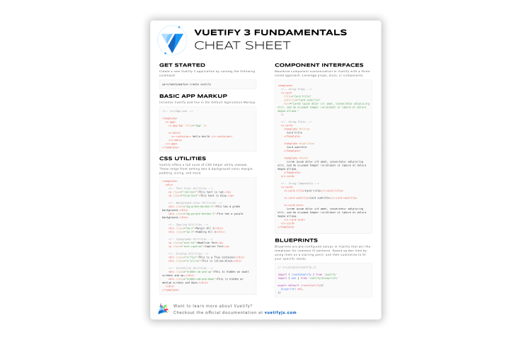 Vuetify 3 - Fundamentals Cheat Sheet - Vuetify
