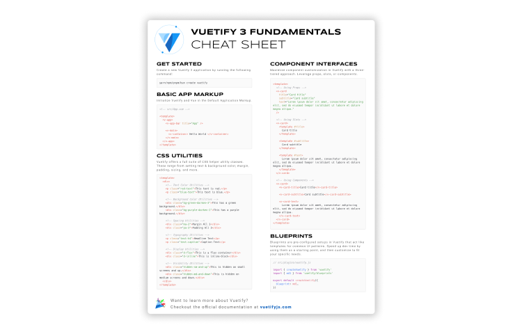 Vuetify 3 - Fundamentals Cheat Sheet