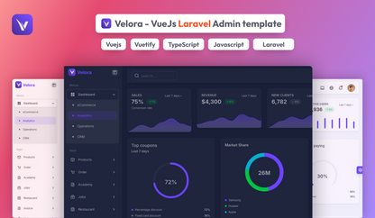 Velora - VueJs Laravel Admin Template (VueJs 3 + Laravel 12 + Typescript & Javascript)