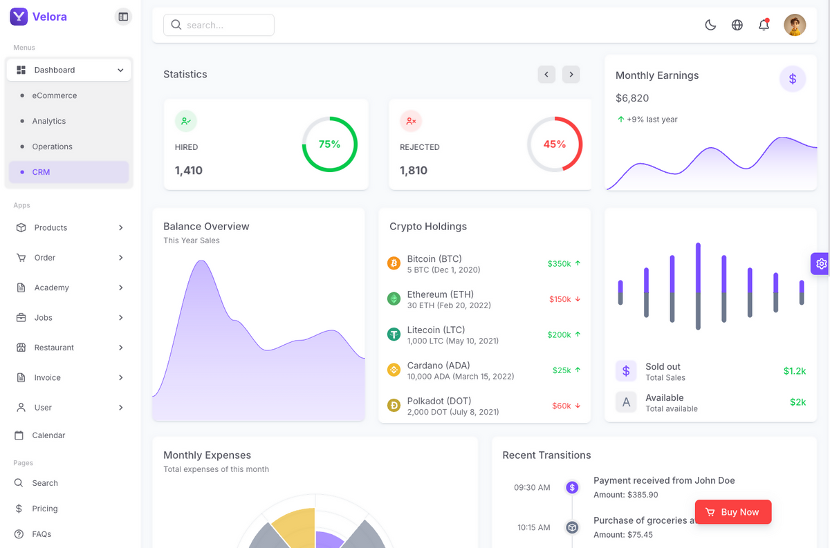 Velora - Vue 3 - Laravel Admin Template