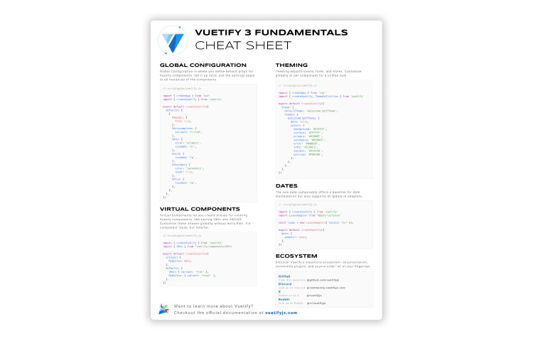 Vuetify 3 - Fundamentals Cheat Sheet